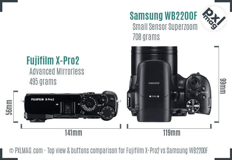 Fujifilm X-Pro2 vs Samsung WB2200F top view buttons comparison