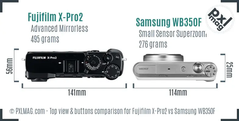 Fujifilm X-Pro2 vs Samsung WB350F top view buttons comparison
