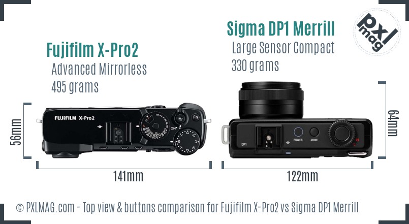 Fujifilm X-Pro2 vs Sigma DP1 Merrill top view buttons comparison