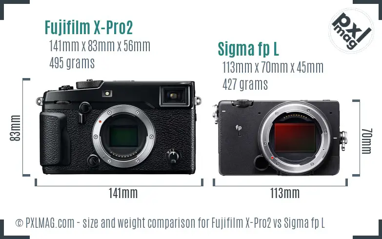 Fujifilm X-Pro2 vs Sigma fp L size comparison