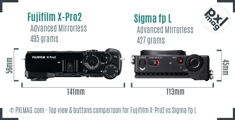Fujifilm X-Pro2 vs Sigma fp L top view buttons comparison