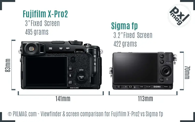 Fujifilm X-Pro2 vs Sigma fp Screen and Viewfinder comparison