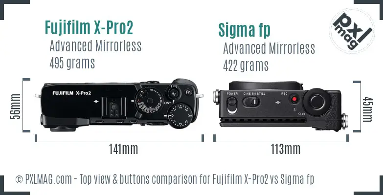 Fujifilm X-Pro2 vs Sigma fp top view buttons comparison