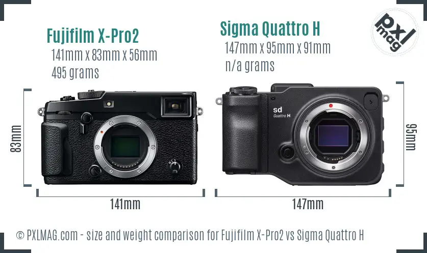 Fujifilm X-Pro2 vs Sigma Quattro H size comparison