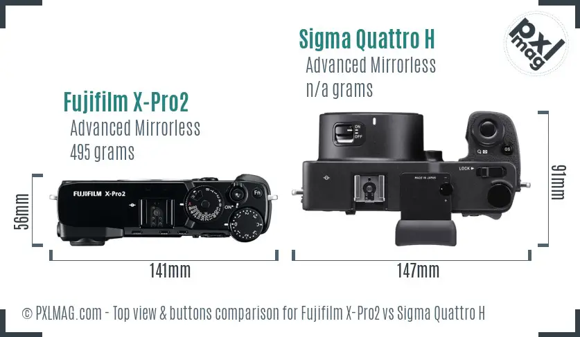 Fujifilm X-Pro2 vs Sigma Quattro H top view buttons comparison