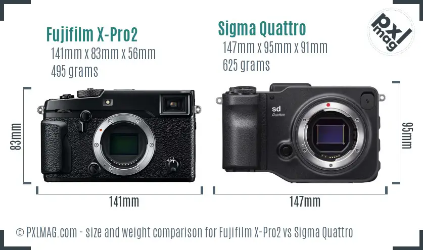 Fujifilm X-Pro2 vs Sigma Quattro size comparison