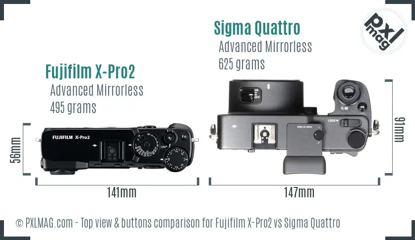 Fujifilm X-Pro2 vs Sigma Quattro top view buttons comparison