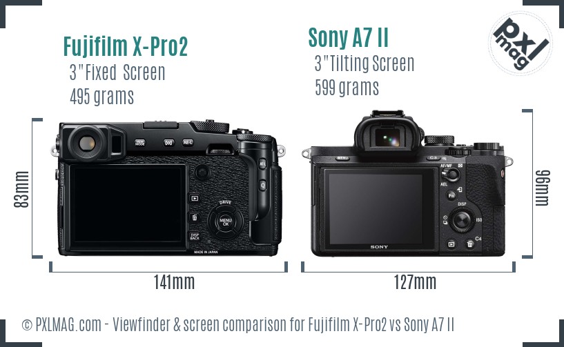 Fujifilm X-Pro2 vs Sony A7 II Screen and Viewfinder comparison