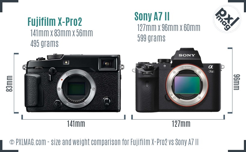 Fujifilm X-Pro2 vs Sony A7 II size comparison