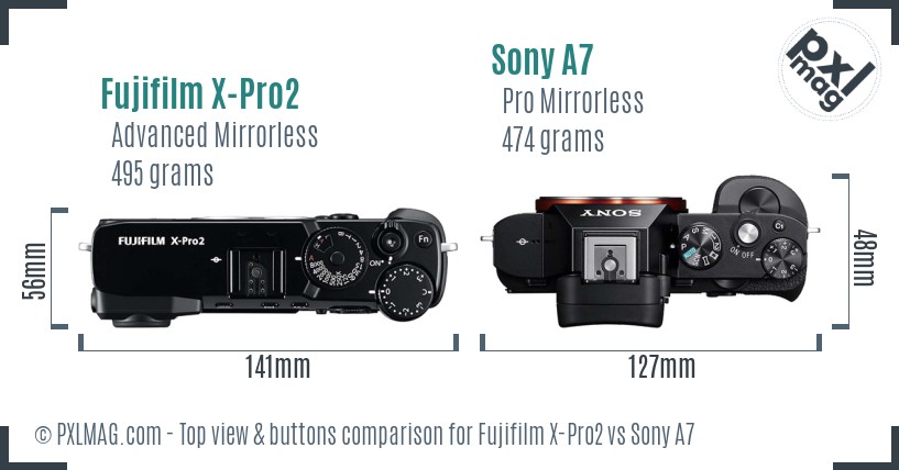 Fujifilm X-Pro2 vs Sony A7 top view buttons comparison