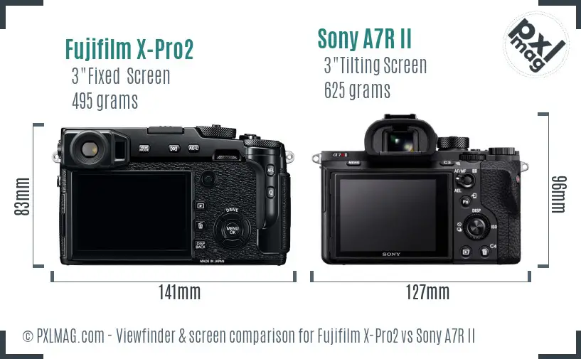 Fujifilm X-Pro2 vs Sony A7R II Screen and Viewfinder comparison