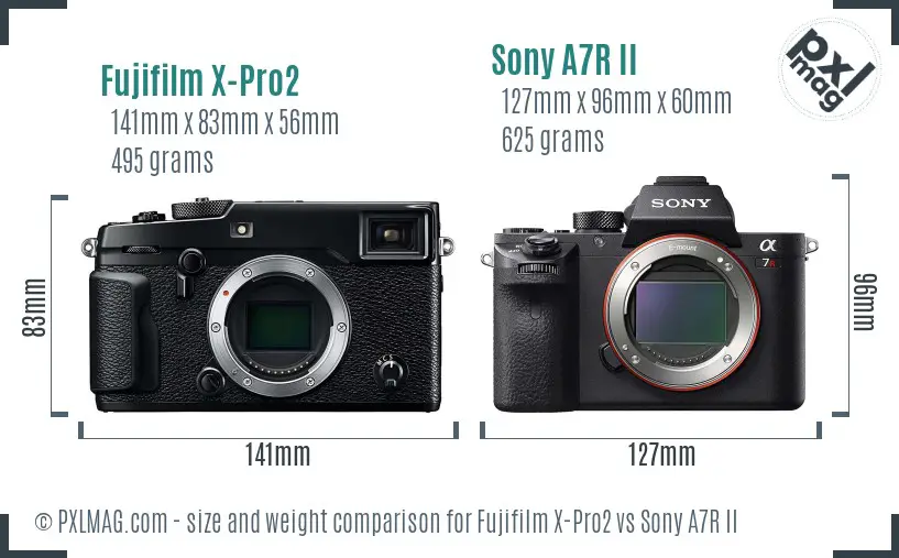 Fujifilm X-Pro2 vs Sony A7R II size comparison