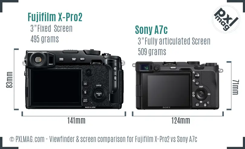 Fujifilm X-Pro2 vs Sony A7c Screen and Viewfinder comparison