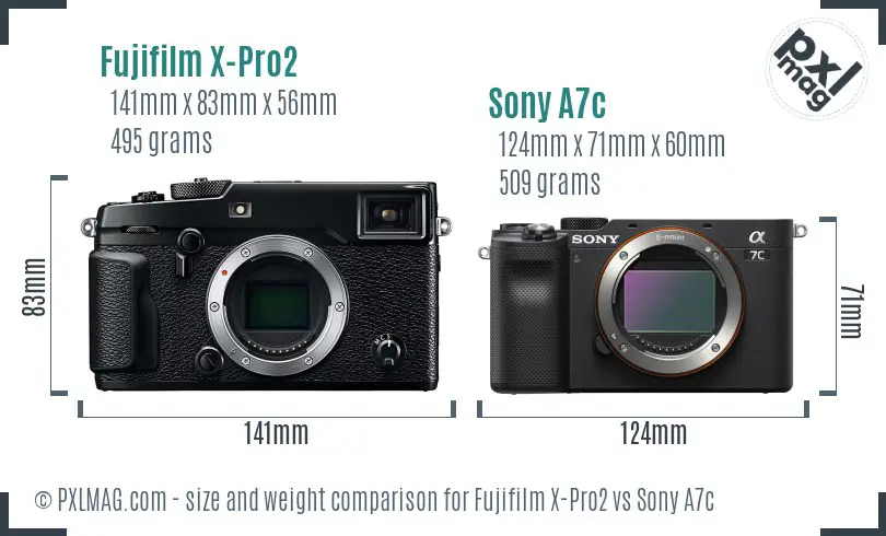 Fujifilm X-Pro2 vs Sony A7c size comparison