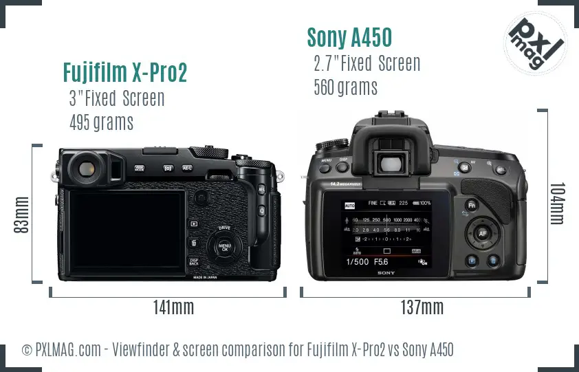 Fujifilm X-Pro2 vs Sony A450 Screen and Viewfinder comparison