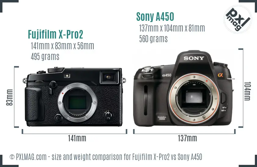 Fujifilm X-Pro2 vs Sony A450 size comparison