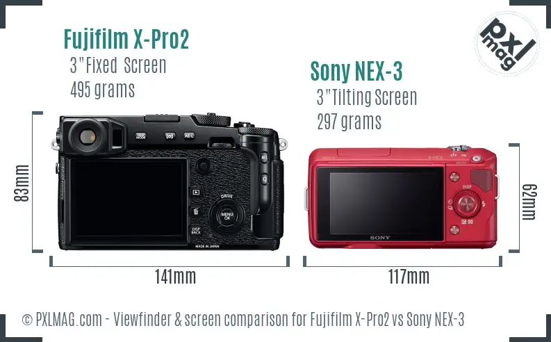 Fujifilm X-Pro2 vs Sony NEX-3 Screen and Viewfinder comparison