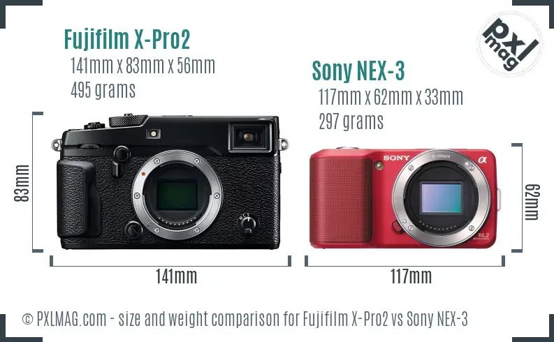 Fujifilm X-Pro2 vs Sony NEX-3 size comparison