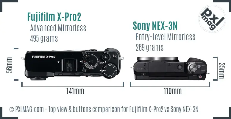 Fujifilm X-Pro2 vs Sony NEX-3N top view buttons comparison