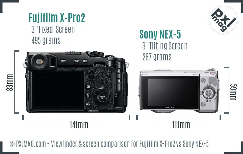 Fujifilm X-Pro2 vs Sony NEX-5 Screen and Viewfinder comparison