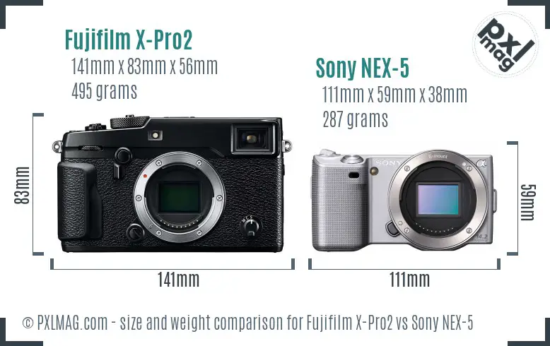 Fujifilm X-Pro2 vs Sony NEX-5 size comparison