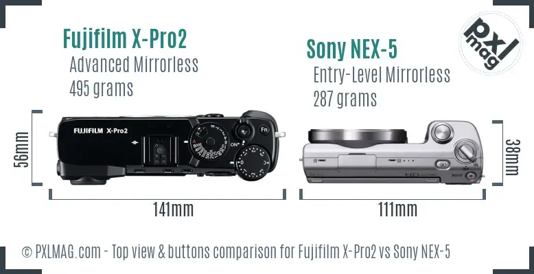 Fujifilm X-Pro2 vs Sony NEX-5 top view buttons comparison