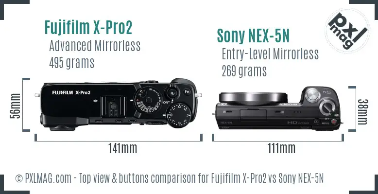 Fujifilm X-Pro2 vs Sony NEX-5N top view buttons comparison