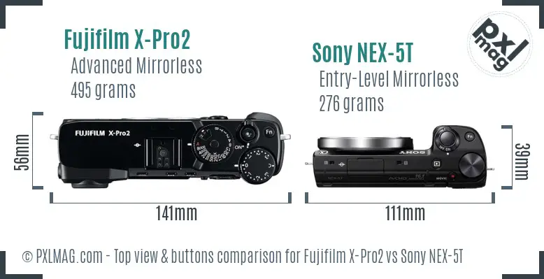 Fujifilm X-Pro2 vs Sony NEX-5T top view buttons comparison