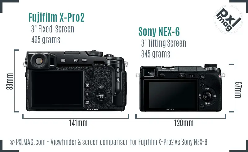 Fujifilm X-Pro2 vs Sony NEX-6 Screen and Viewfinder comparison