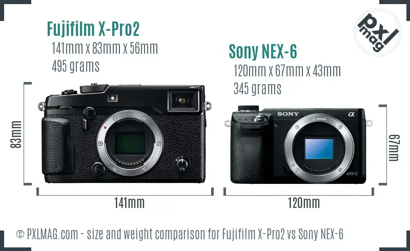 Fujifilm X-Pro2 vs Sony NEX-6 size comparison