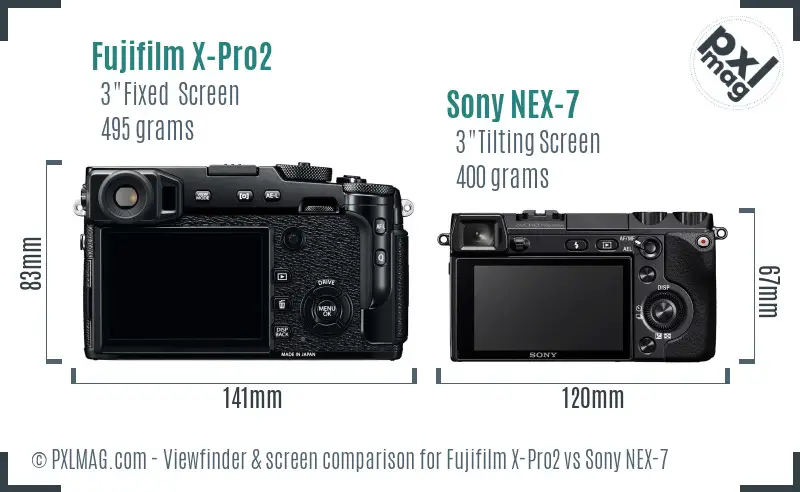Fujifilm X-Pro2 vs Sony NEX-7 Screen and Viewfinder comparison