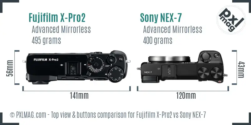 Fujifilm X-Pro2 vs Sony NEX-7 top view buttons comparison