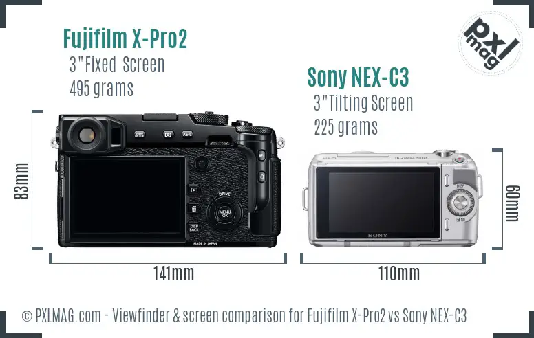 Fujifilm X-Pro2 vs Sony NEX-C3 Screen and Viewfinder comparison