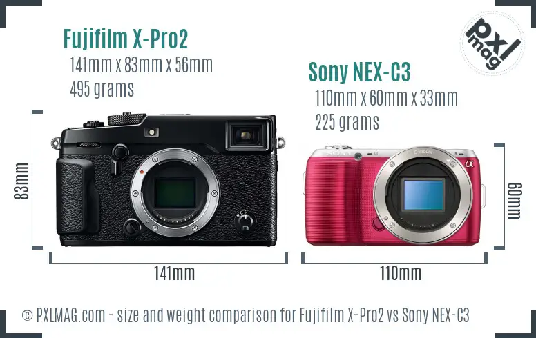 Fujifilm X-Pro2 vs Sony NEX-C3 size comparison
