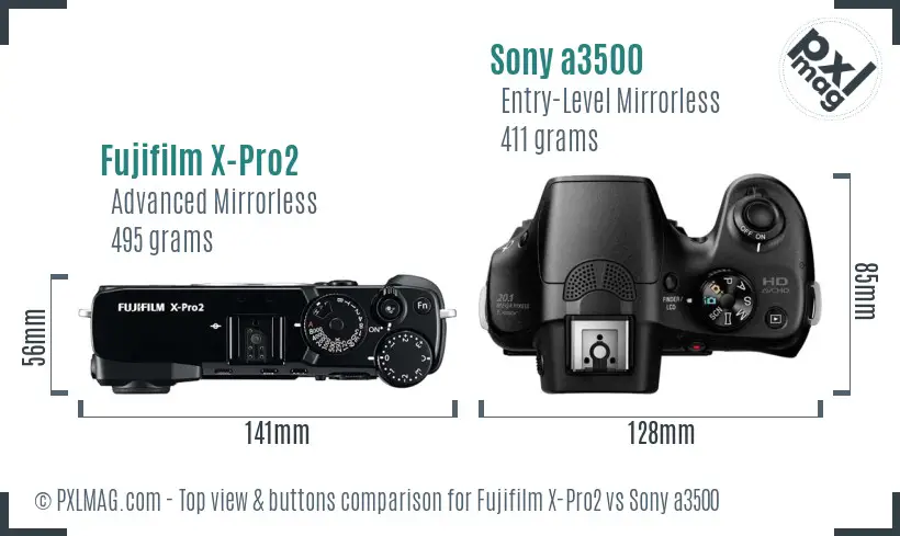 Fujifilm X-Pro2 vs Sony a3500 top view buttons comparison Fujifilm X-Pro2 vs Sony a3500 top view buttons comparison