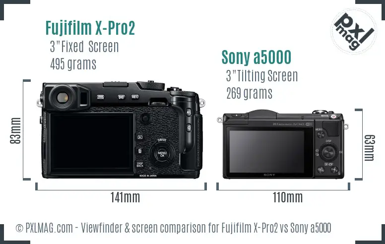 Fujifilm X-Pro2 vs Sony a5000 Screen and Viewfinder comparison