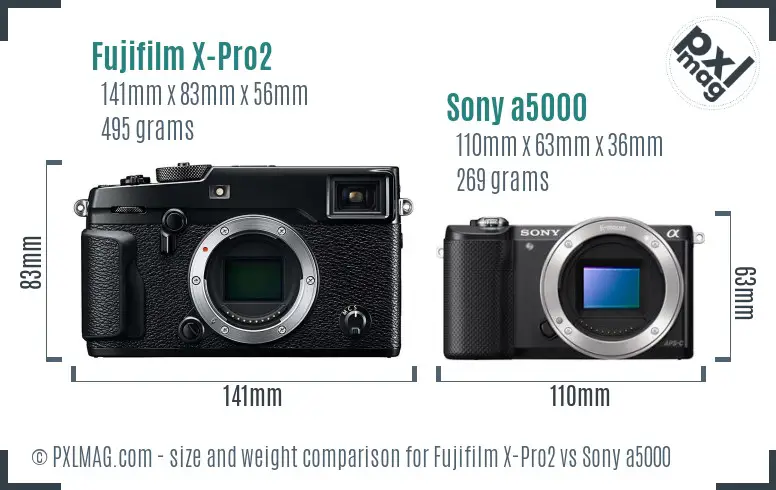 Fujifilm X-Pro2 vs Sony a5000 size comparison