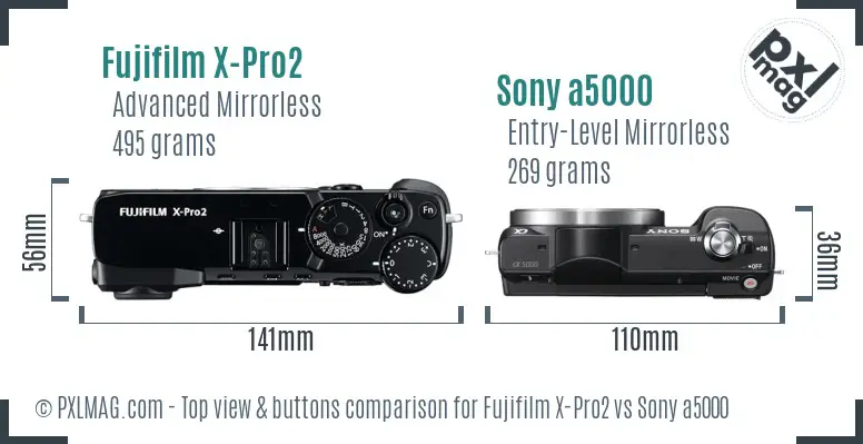 Fujifilm X-Pro2 vs Sony a5000 top view buttons comparison