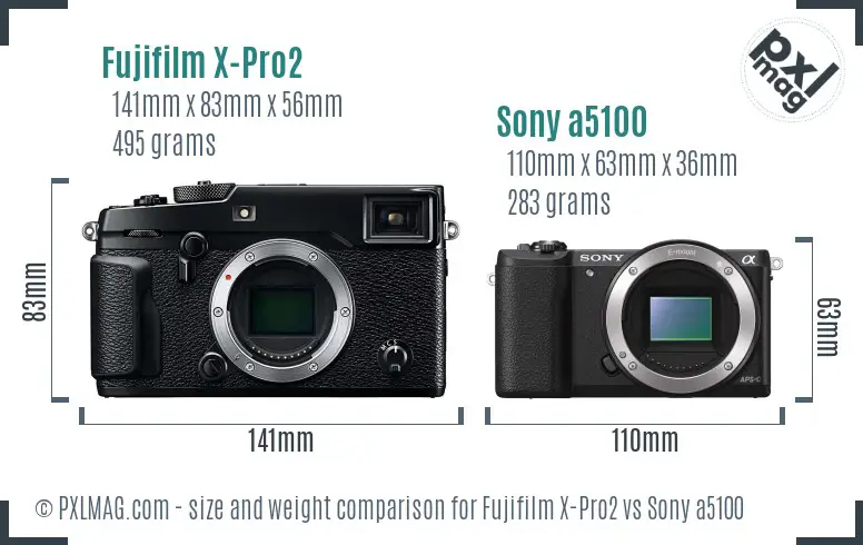 Fujifilm X-Pro2 vs Sony a5100 size comparison