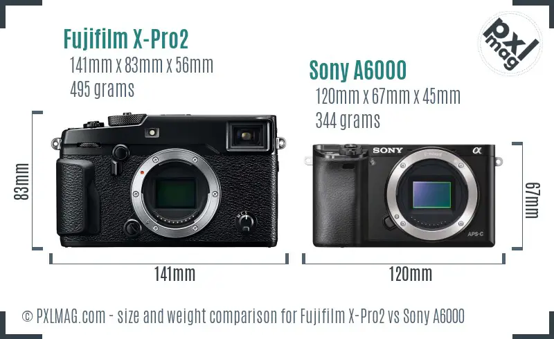 Fujifilm X-Pro2 vs Sony A6000 size comparison