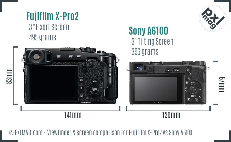 Fujifilm X-Pro2 vs Sony A6100 Screen and Viewfinder comparison