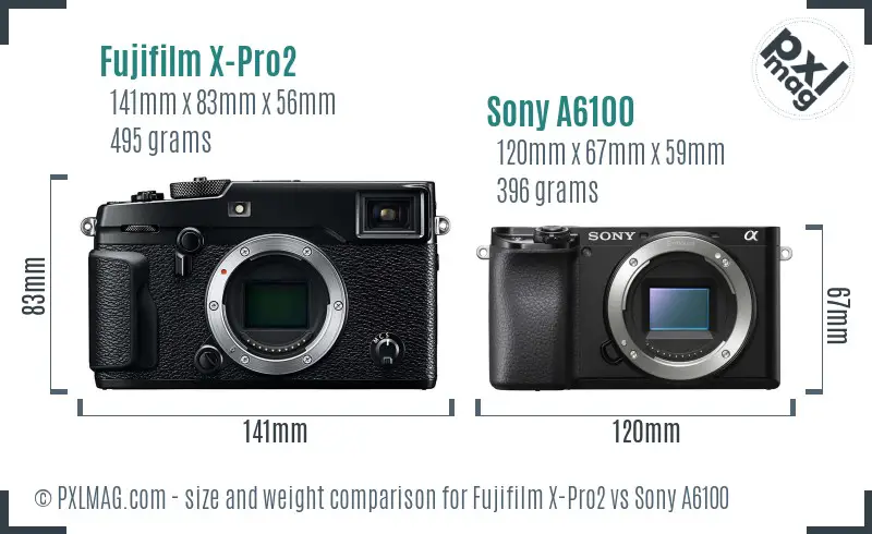 Fujifilm X-Pro2 vs Sony A6100 size comparison