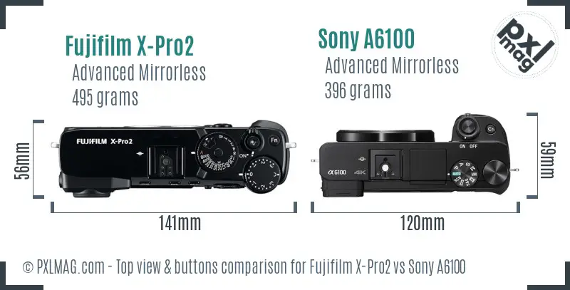 Fujifilm X-Pro2 vs Sony A6100 top view buttons comparison