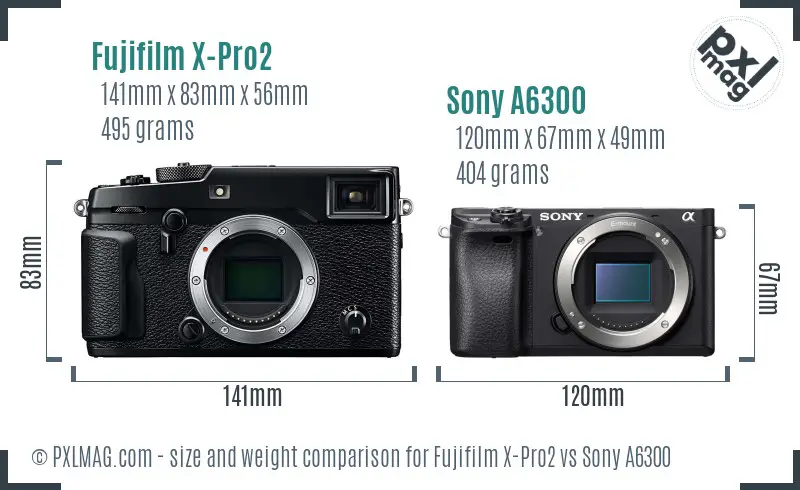 Fujifilm X-Pro2 vs Sony A6300 size comparison