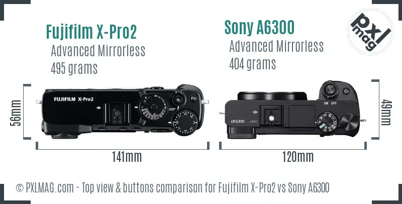 Fujifilm X-Pro2 vs Sony A6300 top view buttons comparison