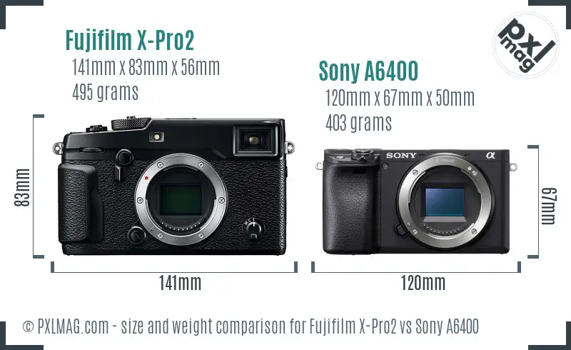 Fujifilm X-Pro2 vs Sony A6400 size comparison