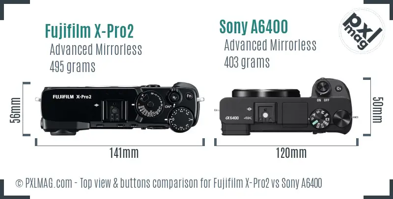 Fujifilm X-Pro2 vs Sony A6400 top view buttons comparison