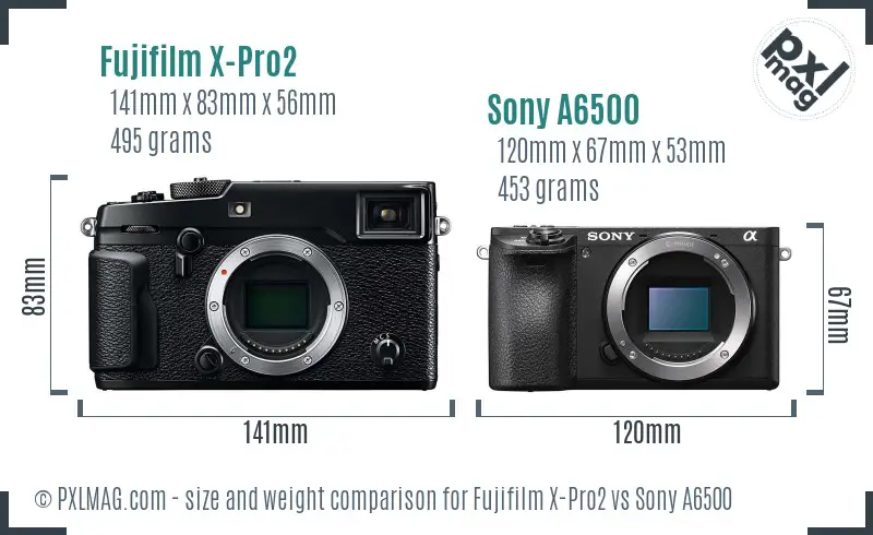 Fujifilm X-Pro2 vs Sony A6500 size comparison