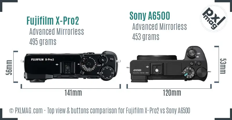 Fujifilm X-Pro2 vs Sony A6500 top view buttons comparison