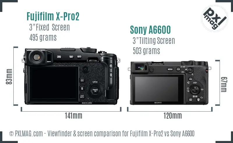 Fujifilm X-Pro2 vs Sony A6600 Screen and Viewfinder comparison